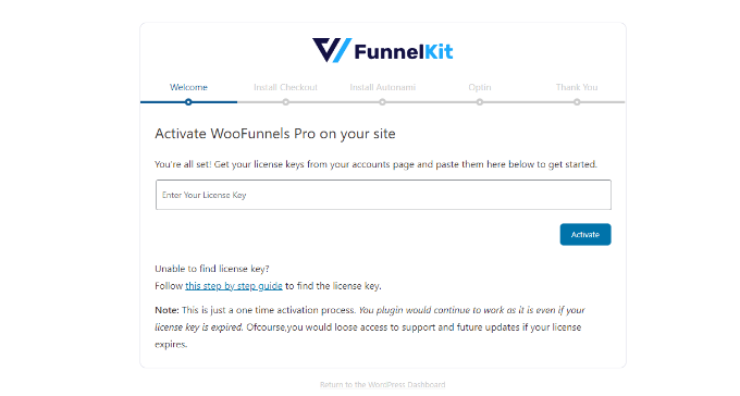 Wprowadź swój klucz licencyjny WooFunnel