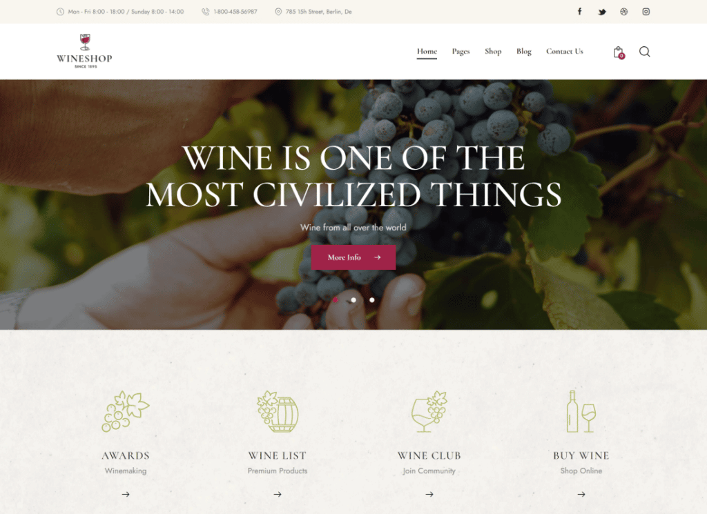 WineShop - Thème WordPress pour magasin de livraison en ligne d'aliments et de vins