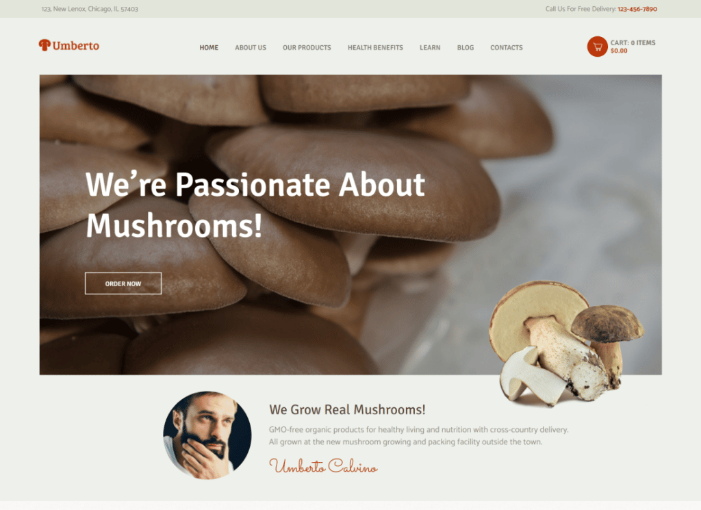 Umberto - Thème WordPress pour la ferme de champignons et le magasin de produits biologiques