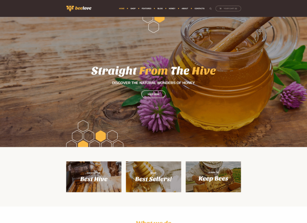 Beelove - Thème WordPress pour la production de miel et la boutique en ligne de bonbons
