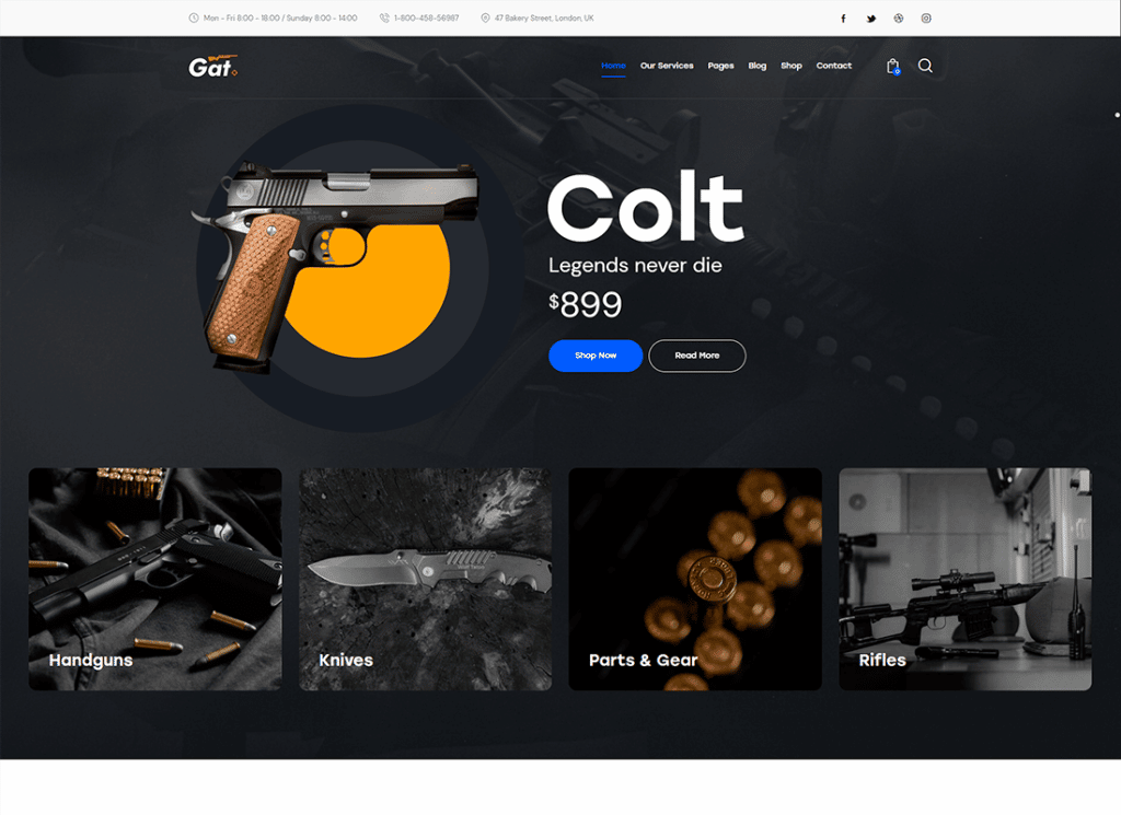 Gat - Thème WordPress pour magasin d'armes et d'armes