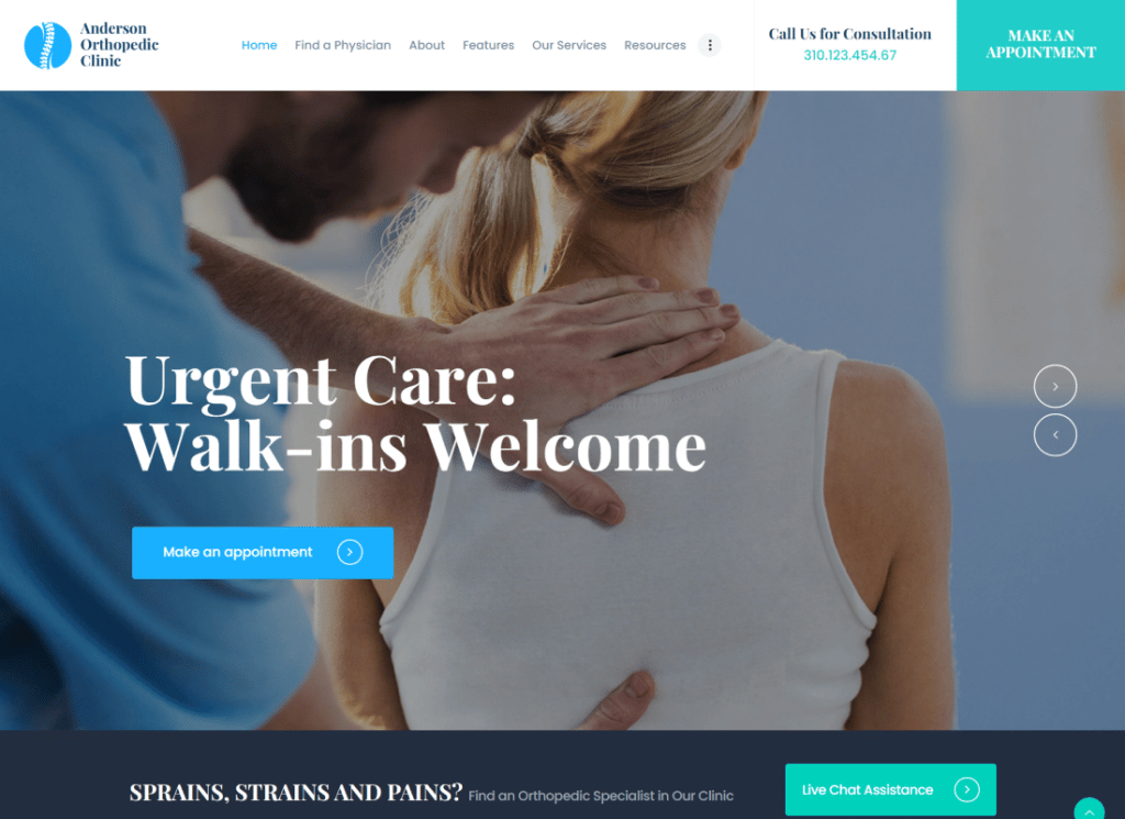 Anderson - Thème WordPress pour clinique orthopédique et centre médical