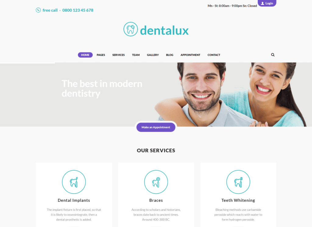 Dentalux - Thème WordPress pour dentiste médical et médecin de la santé