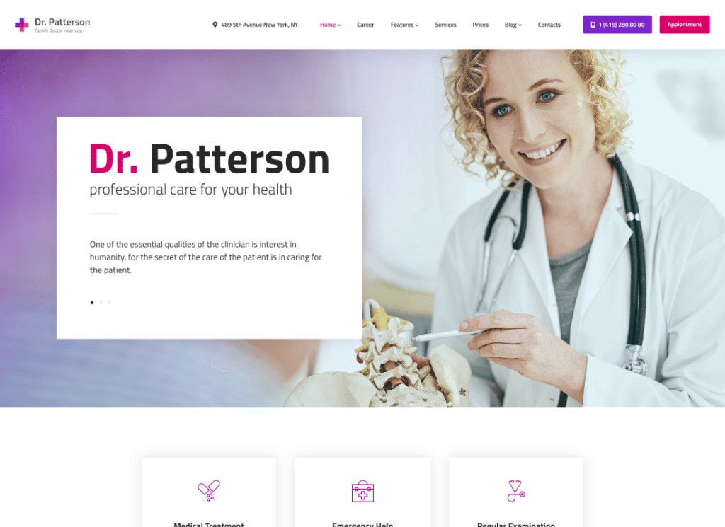 Dr.Patterson - Thème WordPress pour médecin et médecin de la santé