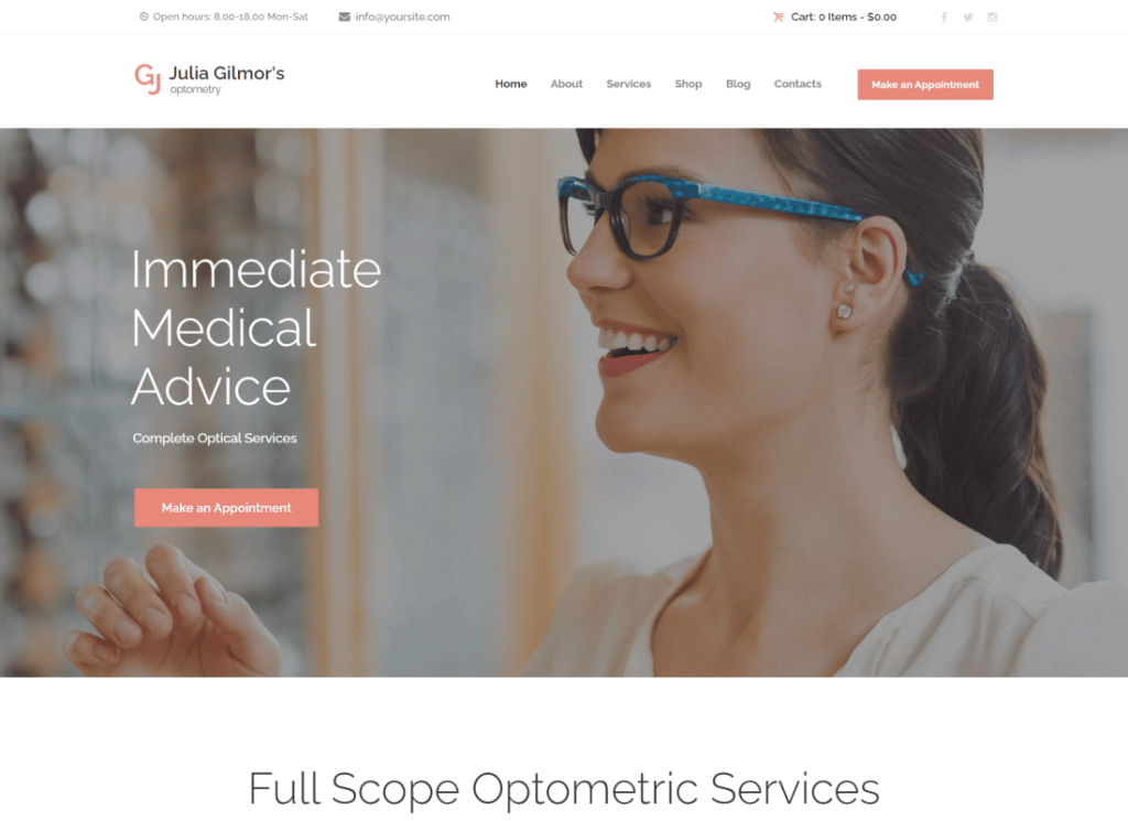 Thème WordPress médical pour optométrie, opticien et magasin d'optique
