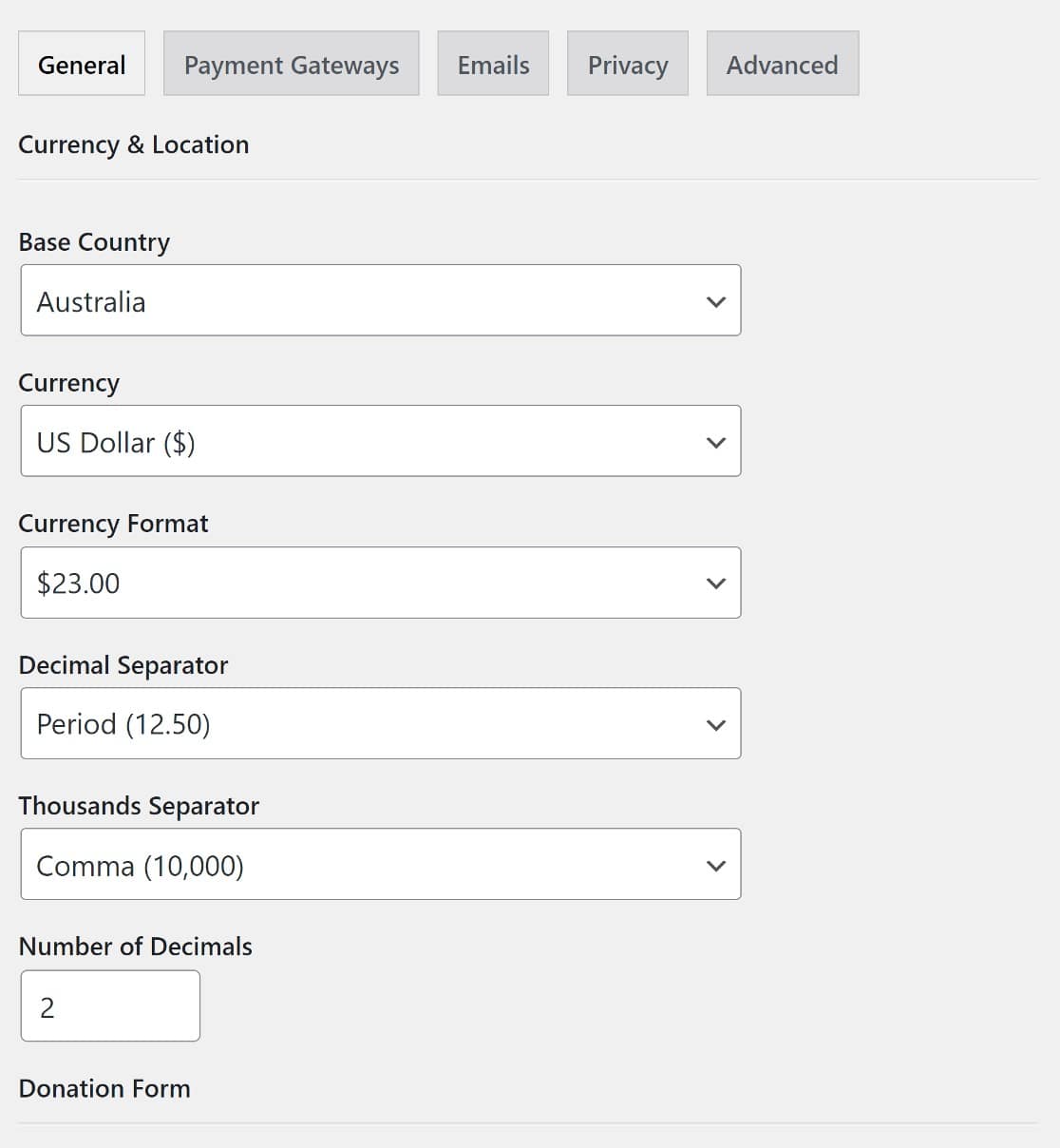 WP Charitable general settings