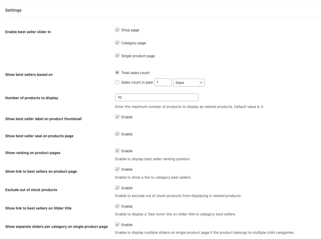 การตั้งค่าทั่วไปสำหรับ WebToffee WooCommerce สินค้าขายดี