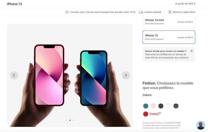 製品画像で両方のサイズを比較 - 出典: apple.fr
