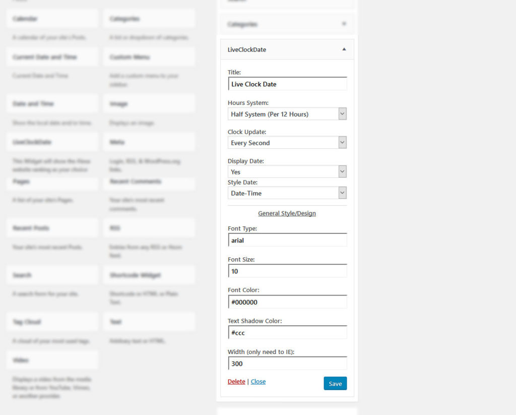 ライブクロック日付ウィジェットオプション