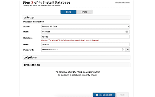 安裝 Databased- 移動 WordPress 網站
