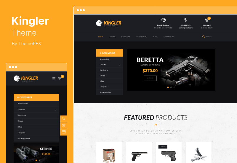 Kingler Teması - Silah Mağazası ve Silah Eğitimi WordPress Teması