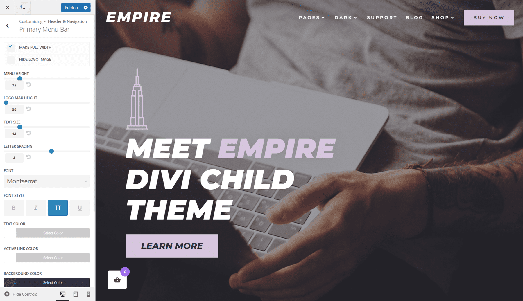 Encabezado de tema infantil Empire Divi