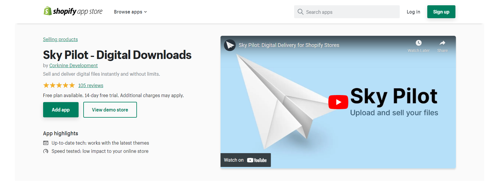 Sky Pilot - Shopify التنزيلات الرقمية
