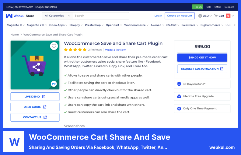 รถเข็น WooCommerce แชร์และบันทึกปลั๊กอิน - การแชร์และบันทึกคำสั่งซื้อผ่าน Facebook, WhatsApp, Twitter และ LinkedIn