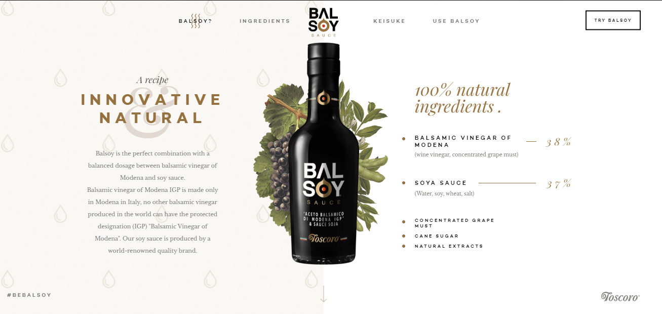 Seção de ingredientes Balsoy