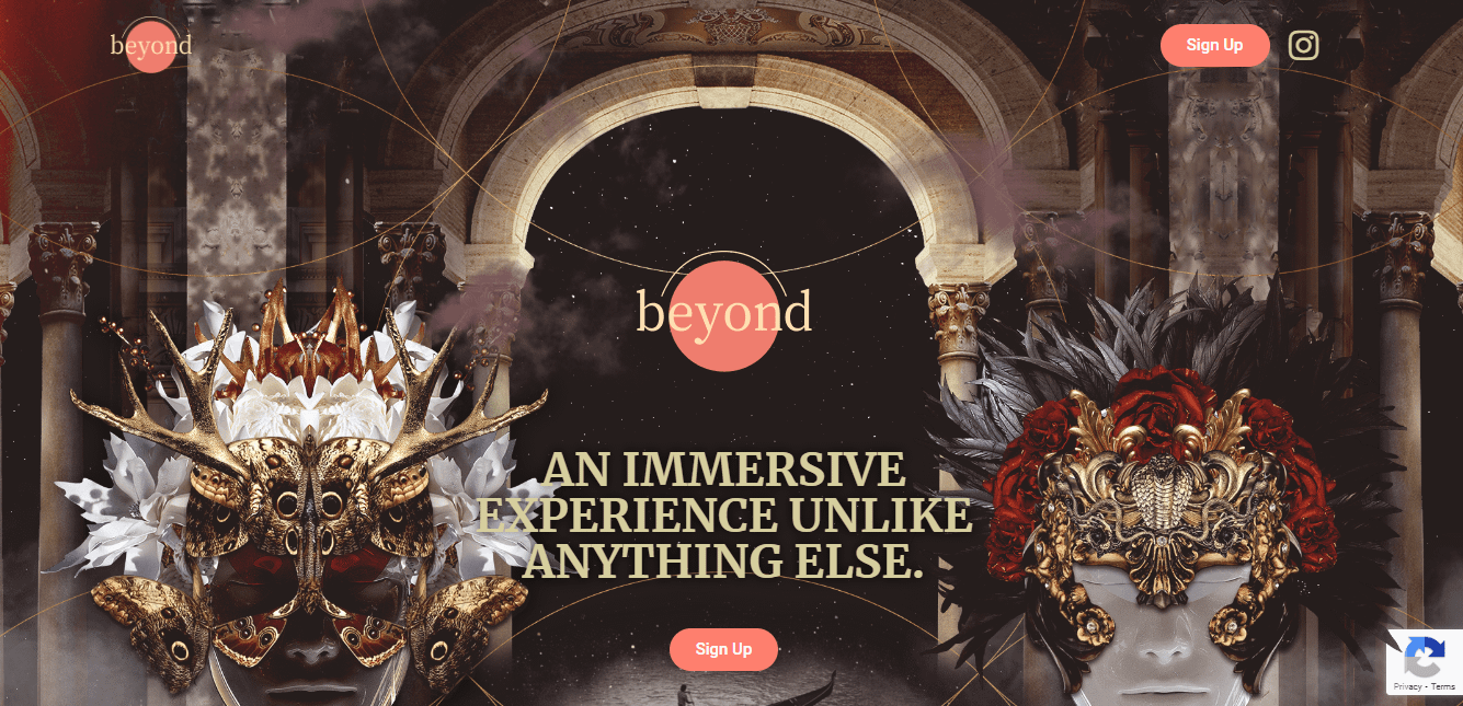 A página inicial do Beyond é um exemplo de site de uma página para promover um evento especial.