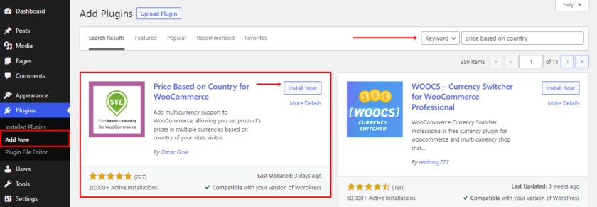 instale y active el precio según el país para el complemento de woocommerce