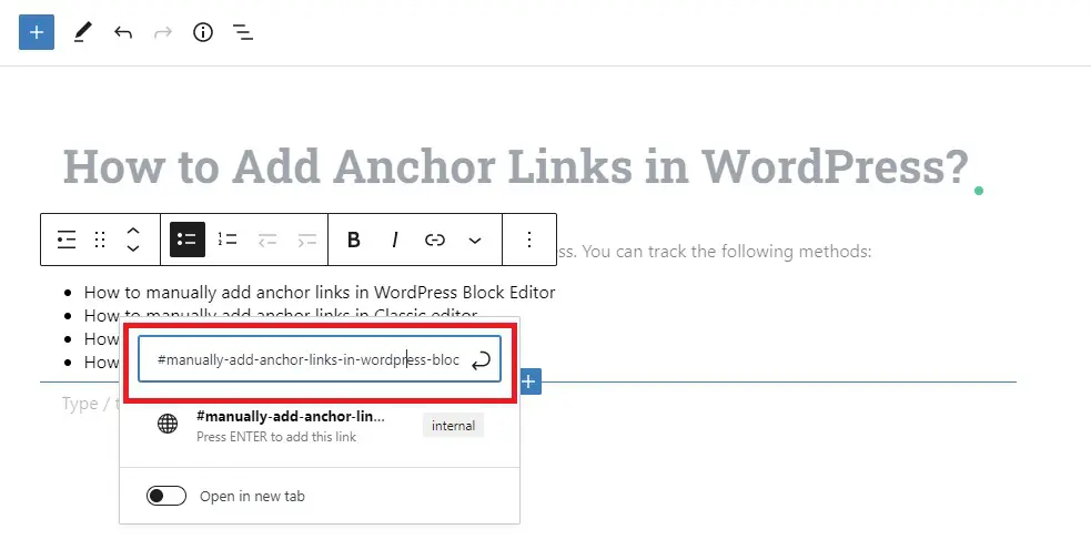 Wordpress 4에서 앵커 링크 추가