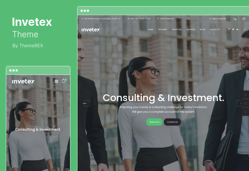Tema Invetex - Tema WordPress pentru consultanță în afaceri și investiții