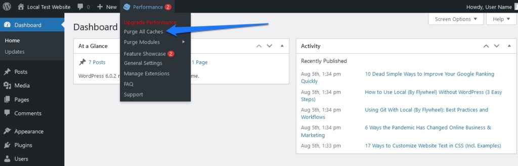 purger le cache wordpress dans le cache total w3
