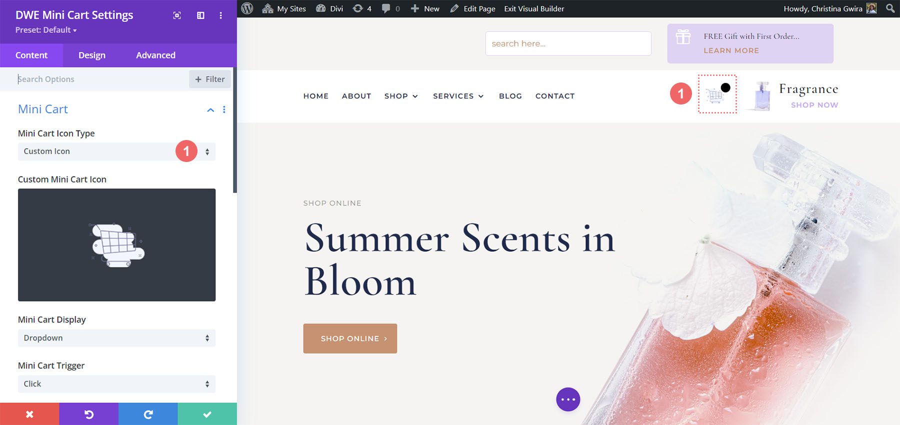 Divi WooCommerce 擴展迷你購物車