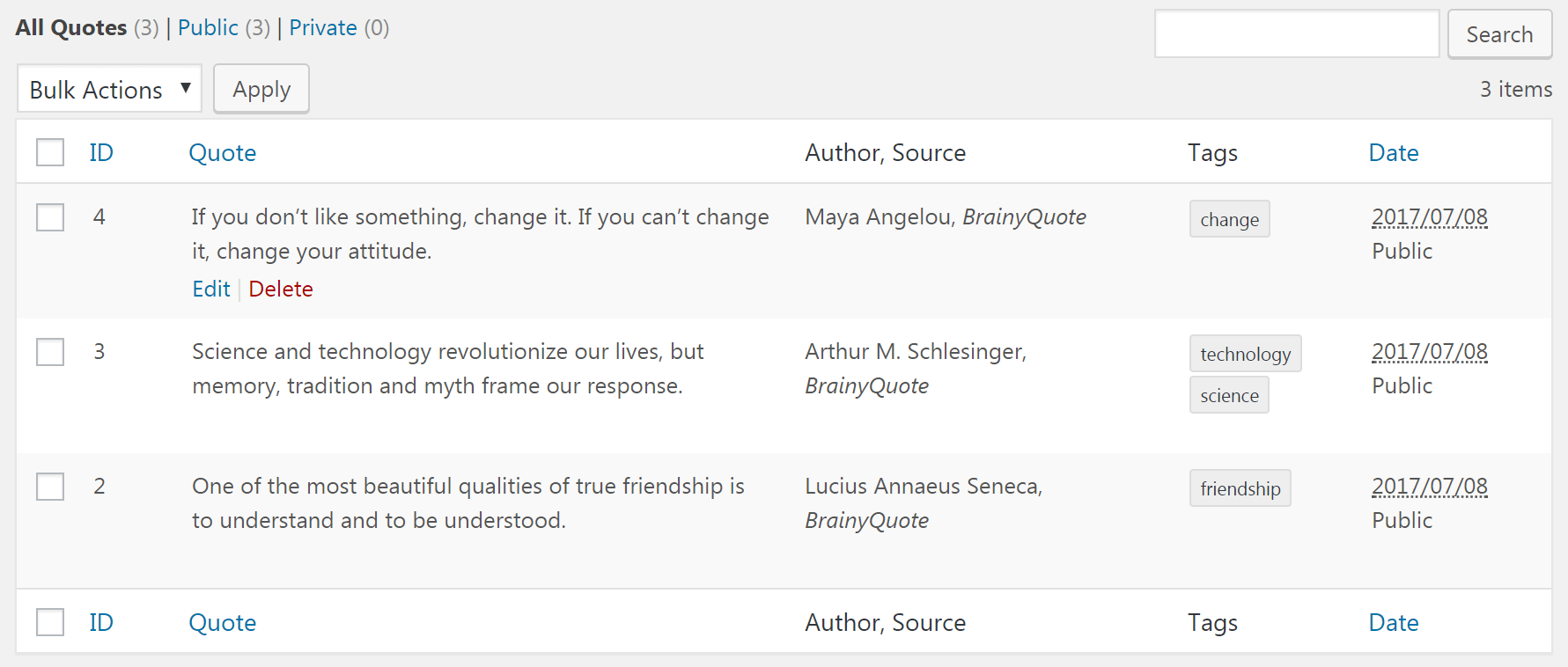 La scheda Tutte le citazioni.