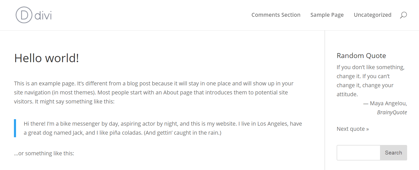 Il widget Citazioni casuali sul front-end.