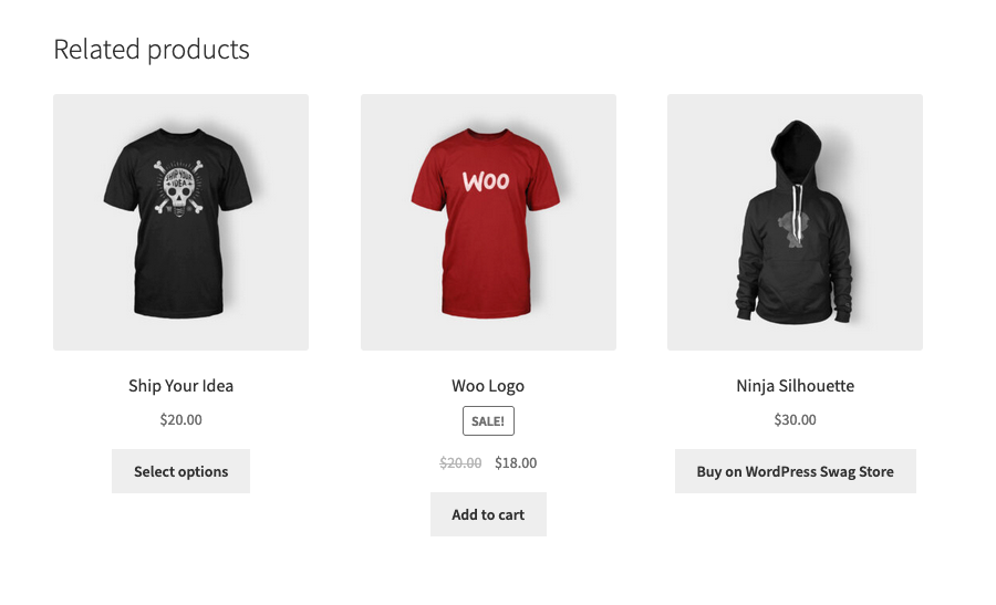 WooCommerce 產品頁面中的示例相關產品字段
