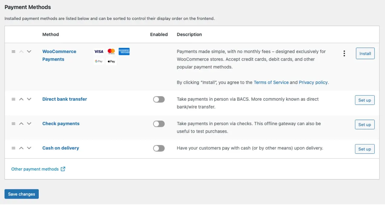 méthodes de paiement sur une boutique WooCommerce