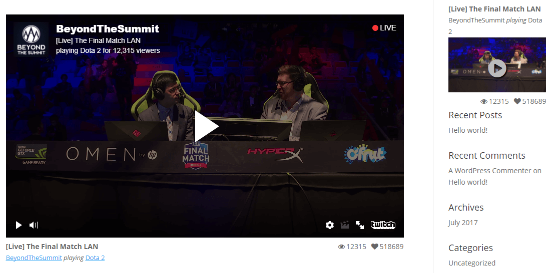 Un exemple de flux Twitch intégré.