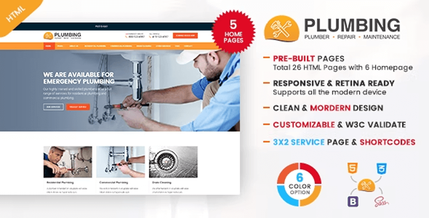 La plomberie est un superbe modèle de site Web de plomberie