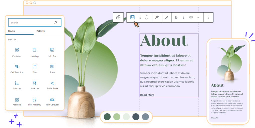 ثلاثة أمثلة على كتل تصميم Spectra قيد الاستخدام