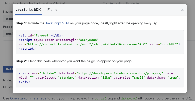 ตัวสร้างรหัสปุ่ม Facebook Like Copy the SDK code