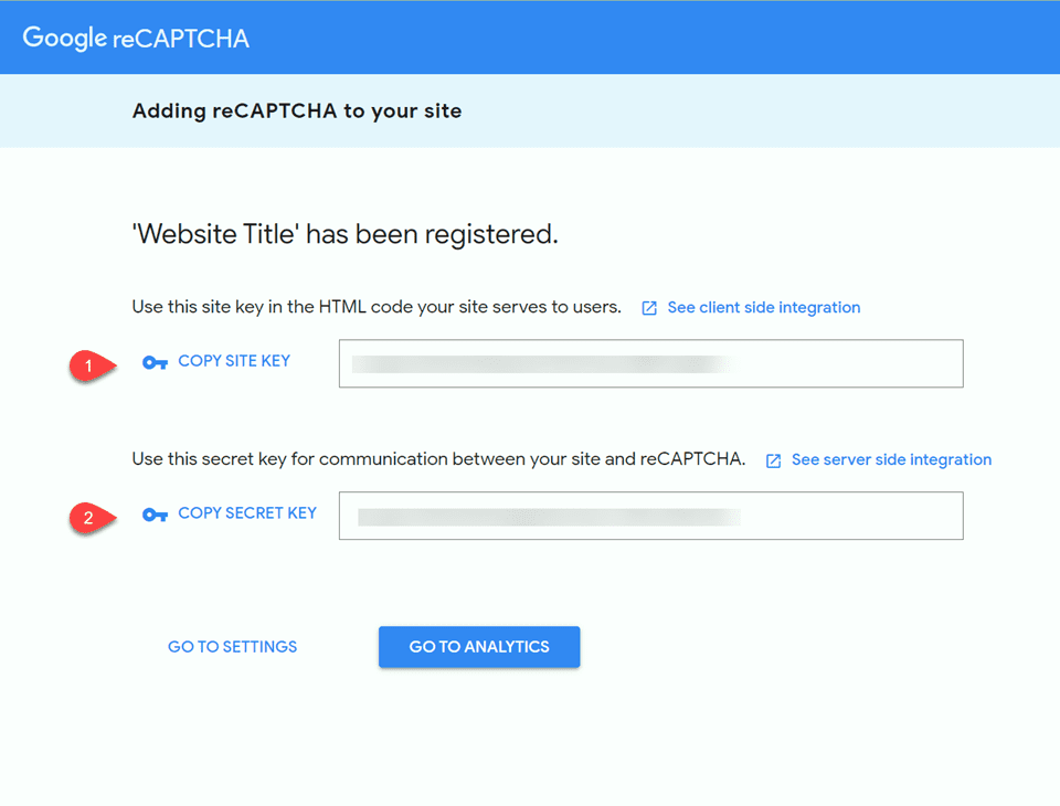 Divi ReCaptcha Modulo di contatto Chiave del sito Chiave segreta