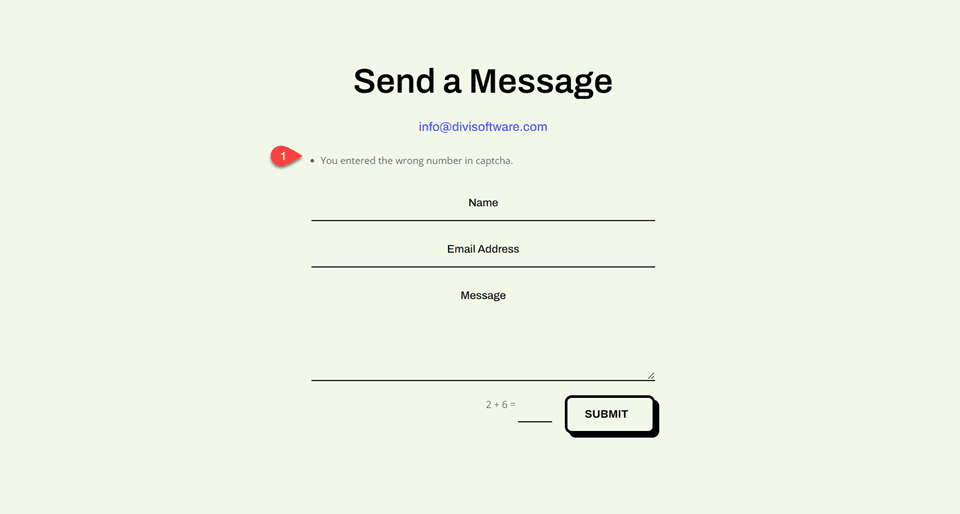 Errore modulo di contatto Divi Basic Captcha