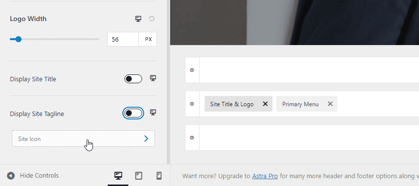 คลิกปุ่มไอคอนไซต์เพื่อเพิ่ม favicon