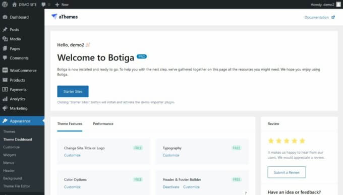 Importați site-uri de pornire Botiga Pro