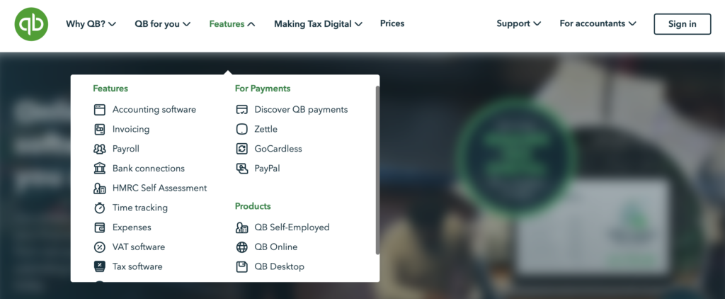 Esempio di un mega menu con icone