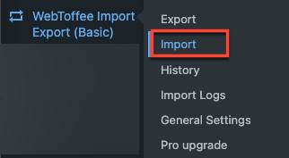 option d'importation depuis WebToffee Import Export depuis le tableau de bord