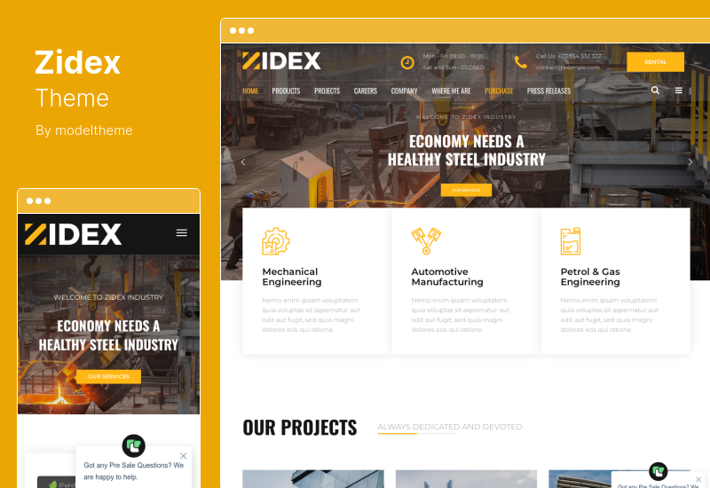 ธีม Zidex - ธีม WordPress อุตสาหกรรมและโรงงาน