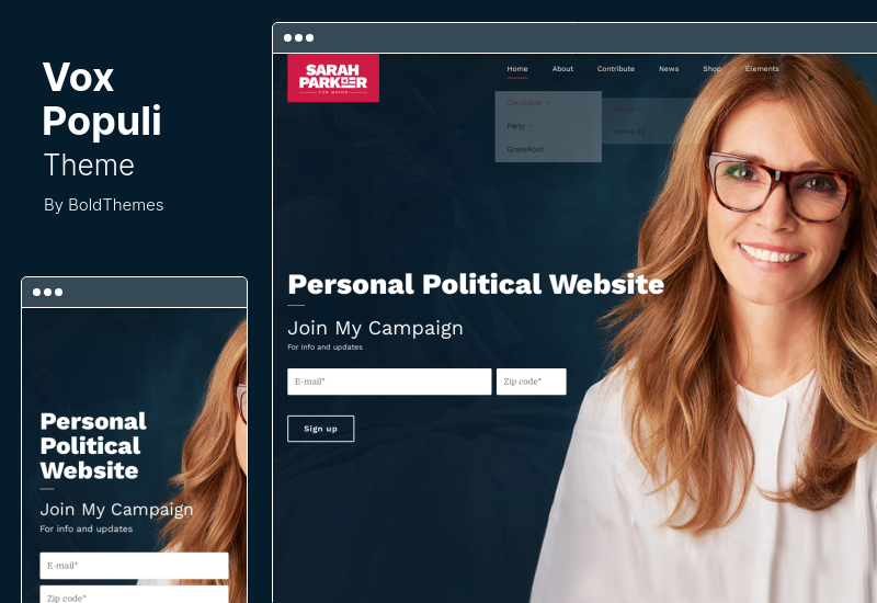 ธีม Vox Populi - พรรคการเมืองผู้สมัคร & ธีม WordPress ระดับรากหญ้า