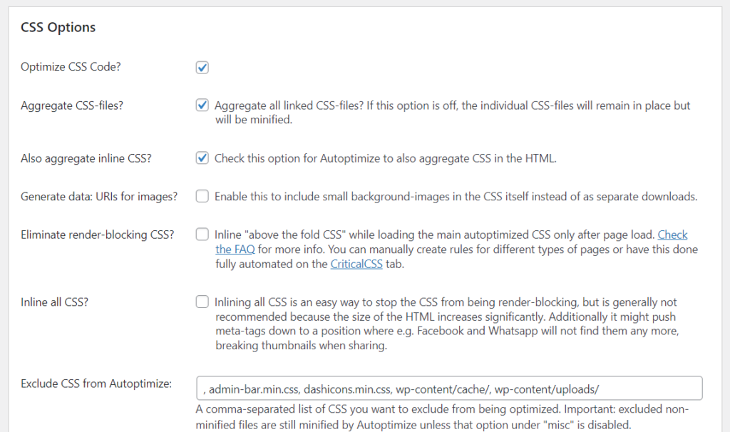 ตัวเลือก css - ลดขนาดไฟล์ WordPress