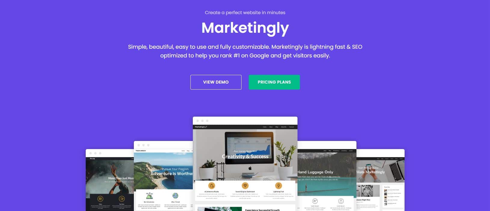 Marketingly e-ticaret WordPress teması için web sitesinin ekran görüntüsü.