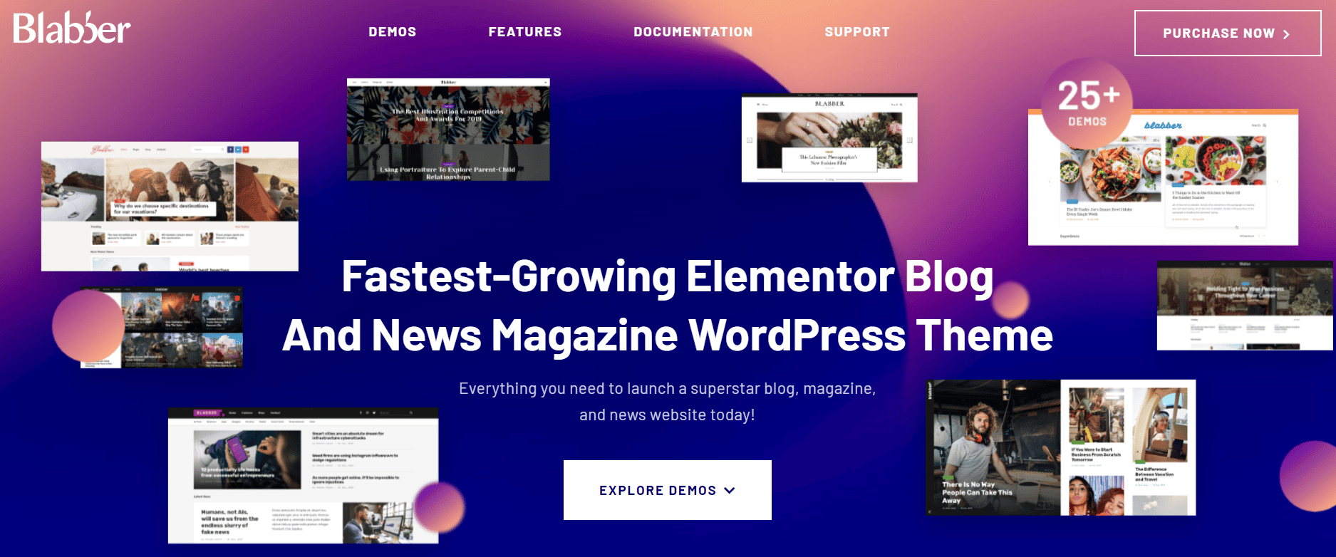 Bağlı kuruluşlar için Blabber WordPress teması için web sitesinin ekran görüntüsü.