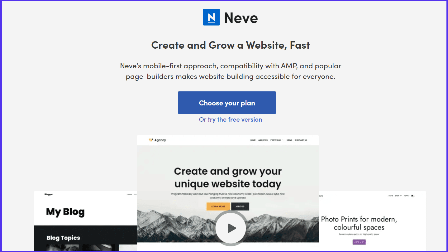 Ortaklar için en iyi WordPress temaları arasında yer alan Neve web sitesinin ekran görüntüsü.