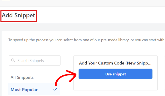 เพียงคลิกที่ปุ่ม Use Snippet