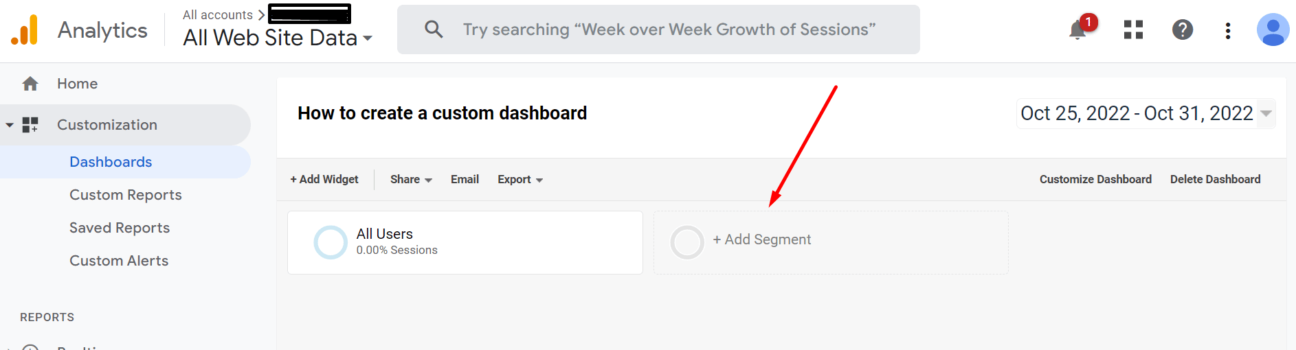 Google Analytics kontrol paneli - segment ekle