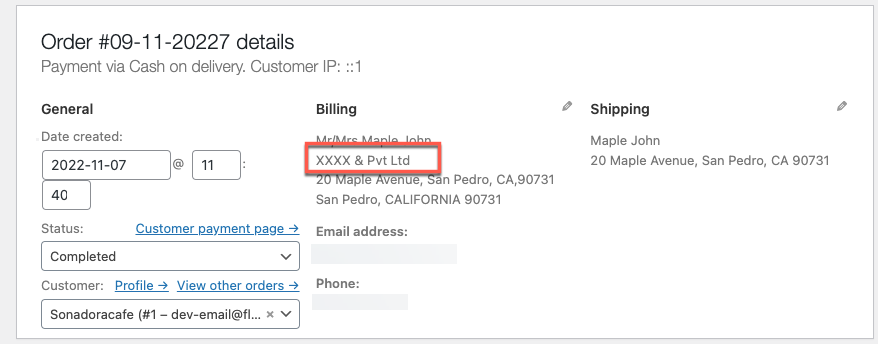 nilai bidang pesanan yang diperbarui dari perusahaan penagihan di WooCommerce