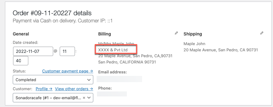WooCommerce の請求会社の注文フィールドの値を更新しました