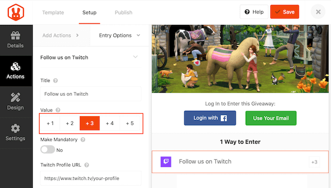 Ändern des Werts einer Twitch-Eingabemethode